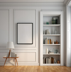 living room interior design mock up, minimal and functional apartment design mock up, Generative AI