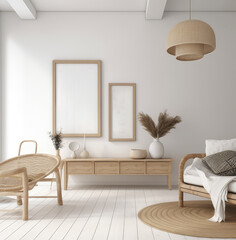 living room interior design mock up, minimal and functional apartment design mock up, Generative AI