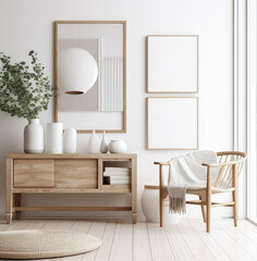 living room interior design mock up, minimal and functional apartment design mock up, Generative AI