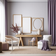 Obraz na płótnie Canvas living room interior design mock up, minimal and functional apartment design mock up, Generative AI