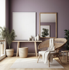 living room interior design mock up, minimal and functional apartment design mock up, Generative AI