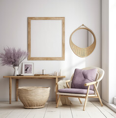 living room interior design mock up, minimal and functional apartment design mock up, Generative AI