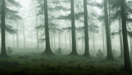 Foggy forest landscape Generative AI