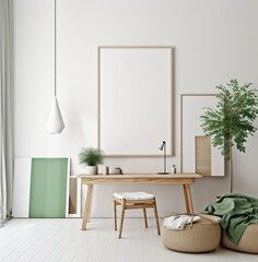 living room interior design mock up, minimal and functional apartment design mock up, Generative AI
