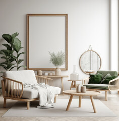 living room interior design mock up, minimal and functional apartment design mock up, Generative AI