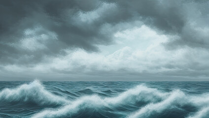 Fototapeta premium Moody Ocean with Overcast Sky and Waves Generative AI