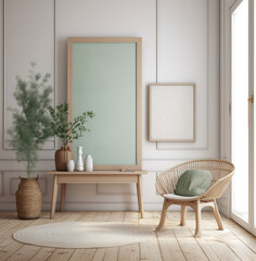 living room interior design mock up, minimal and functional apartment design mock up, Generative AI