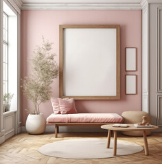 living room interior design mock up, minimal and functional apartment design mock up, Generative AI