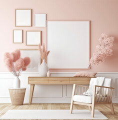 living room interior design mock up, minimal and functional apartment design mock up, Generative AI