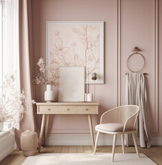 living room interior design mock up, minimal and functional apartment design mock up, Generative AI