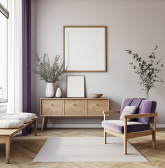 living room interior design mock up, minimal and functional apartment design mock up, Generative AI