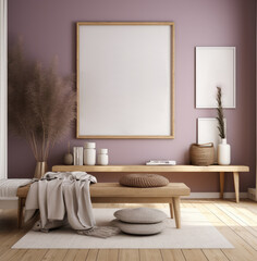 living room interior design mock up, minimal and functional apartment design mock up, Generative AI