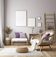 living room interior design mock up, minimal and functional apartment design mock up, Generative AI