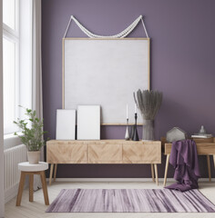 living room interior design mock up, minimal and functional apartment design mock up, Generative AI