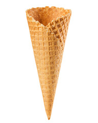 Empty ice cream cone, isolated on white background, full depth of field