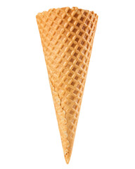 Empty ice cream cone, isolated on white background, full depth of field