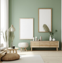 living room interior design mock up, minimal and functional apartment design mock up, Generative AI