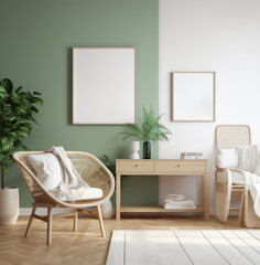 living room interior design mock up, minimal and functional apartment design mock up, Generative AI