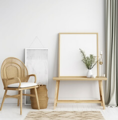 living room interior design mock up, minimal and functional apartment design mock up, Generative AI