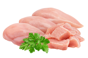Raw chicken, fillet, isolated on white background, full depth of field