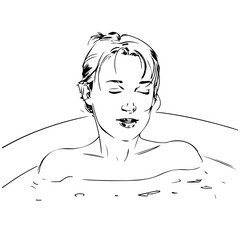 woman enjoys a relaxing bath - vector sketch