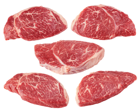 beef steak, raw meat, isolated on white background, full depth of field