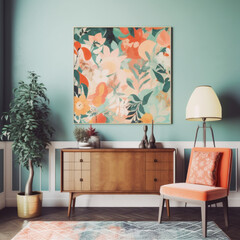 poster mockup in a vintage colorful chic home