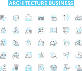 Fototapeta na wymiar Architecture business linear icons set. Design, Construction, Planning, Interiors, Modernism, Sustainability, Engineering line vector and concept signs. Urbanism,Artistry,Innovation outline