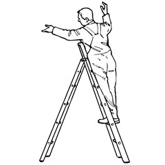 man standing on a ladder - craftsman vector sketch