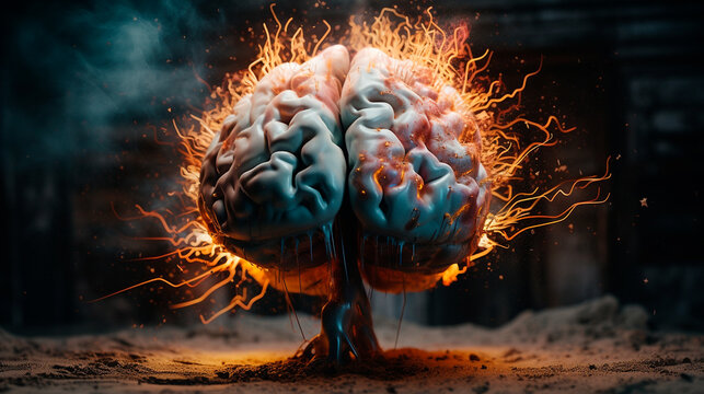 Concept art of a human brain exploding with knowledge and creativity. Generative AI