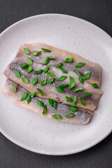 Delicious Atlantic herring marinated with salt and spices