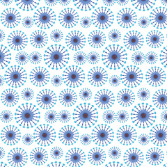 A seamless pattern of blue flowers on a white background.