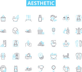 Aesthetic linear icons set. Beauty, Art, Design, Style, Visual, Harmony, Symmetry line vector and concept signs. Texture,Color,Pattern outline illustrations