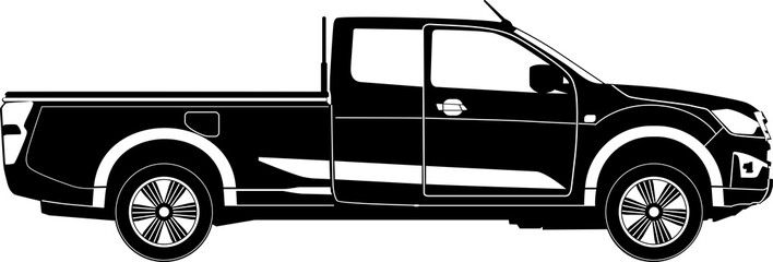Silhouette of a modern pickup. Side view.