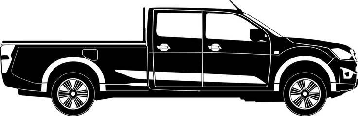 Silhouette of a modern pickup. Side view. © norsob