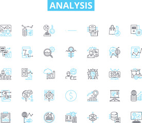 Analysis linear icons set. Examination, Evaluation, Assessment, Inspection, Scrutiny, Interpretation, Breakdown line vector and concept signs. Study,Investigation,Diagnosis outline Generative AI