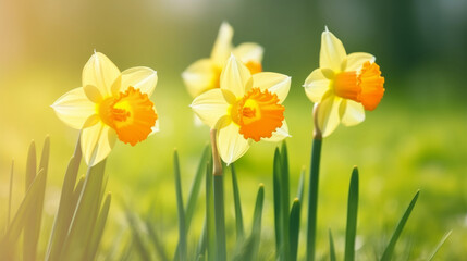 Obraz premium Daffodils flower background. Illustration AI Generative.
