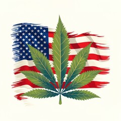 Marijuana Leaf with American Flag, generative ai