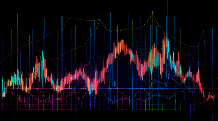 Colorful digital graph chart in stock trade market. Generative AI