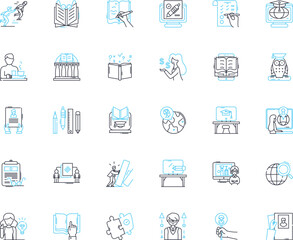 Fototapeta na wymiar Virtual Tutorial linear icons set. Digital, Online, Remote, Interactive, E-learning, Tutoring, Instructional line vector and concept signs. Real-time,Personalized,Customized outline Generative AI