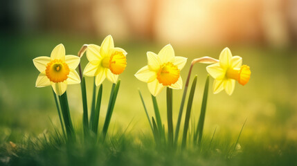 Daffodils flower background. Illustration AI Generative.