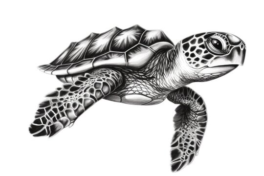 black and white turtle drawing. Generative AI