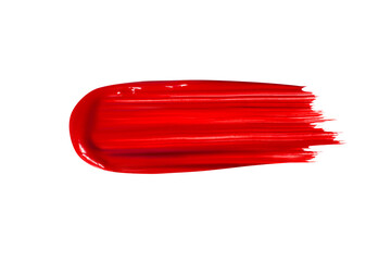 Smear of lipstick, lip gloss, paint, red. Isolated on a white background.