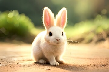 Obraz premium Coniglietto bianco carino in stile illustrazione digitale generato dall'AI
