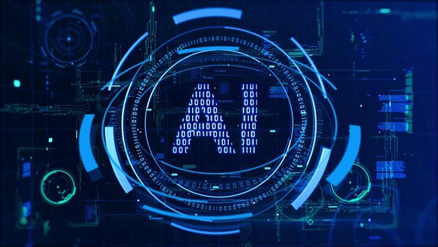 Abstract futuristic digital and technology on dark blue color background. AI(Artificial Intelligence) wording with the circuit design.
