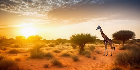 giraffe at sunset