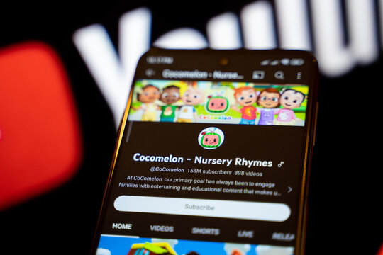 Cocomelon - Nursery Rhymes official youtube channel on smartphone screen. Ankara, Turkey - April 28, 2023.