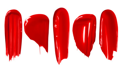Set of different strokes of lipstick, lip gloss, paint, red. colors. Isolated  PNG