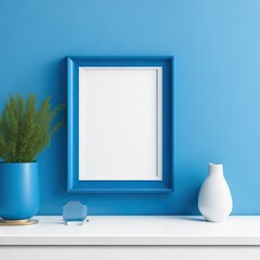 interior of a blue room with mockup frame