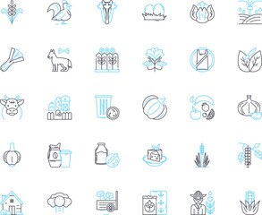 Sustainable ranch linear icons set. Grazing, Pasture, Conservation, Wildlife, Restoration, Regeneration, Biodiversity line vector and concept signs. Livestock,Stewardship,Organic outline Generative AI